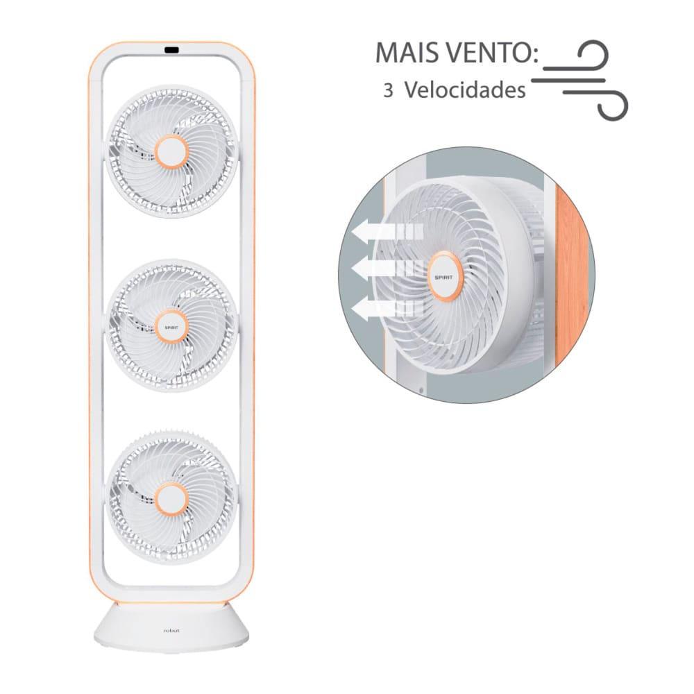 Ventilador de Torre Spirit Robot Triplo 130W com 3 Velocidades, Controle Remoto e Painel Digital com Display LED - Branco/Caramelo - 5