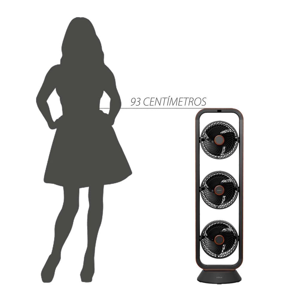 Ventilador de Torre Spirit Robot Triplo 130W com 3 Velocidades, Controle Remoto e Painel Digital com Display LED - Preto/Tabaco - 9