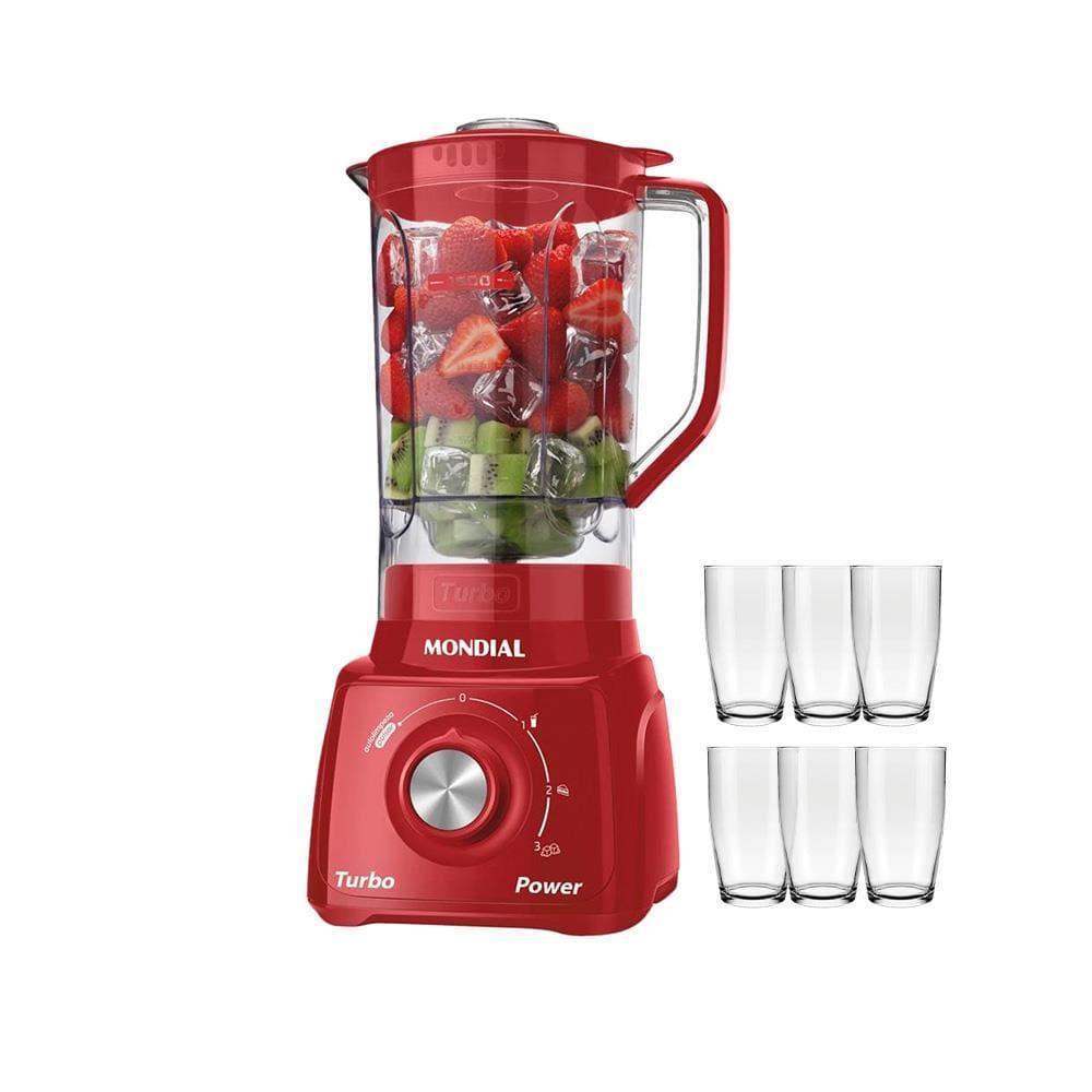 Liquidificador Mondial L99-FR Turbo Power Vermelho com 3 Velocidades - 500W + 6 Copos Nadir - 1