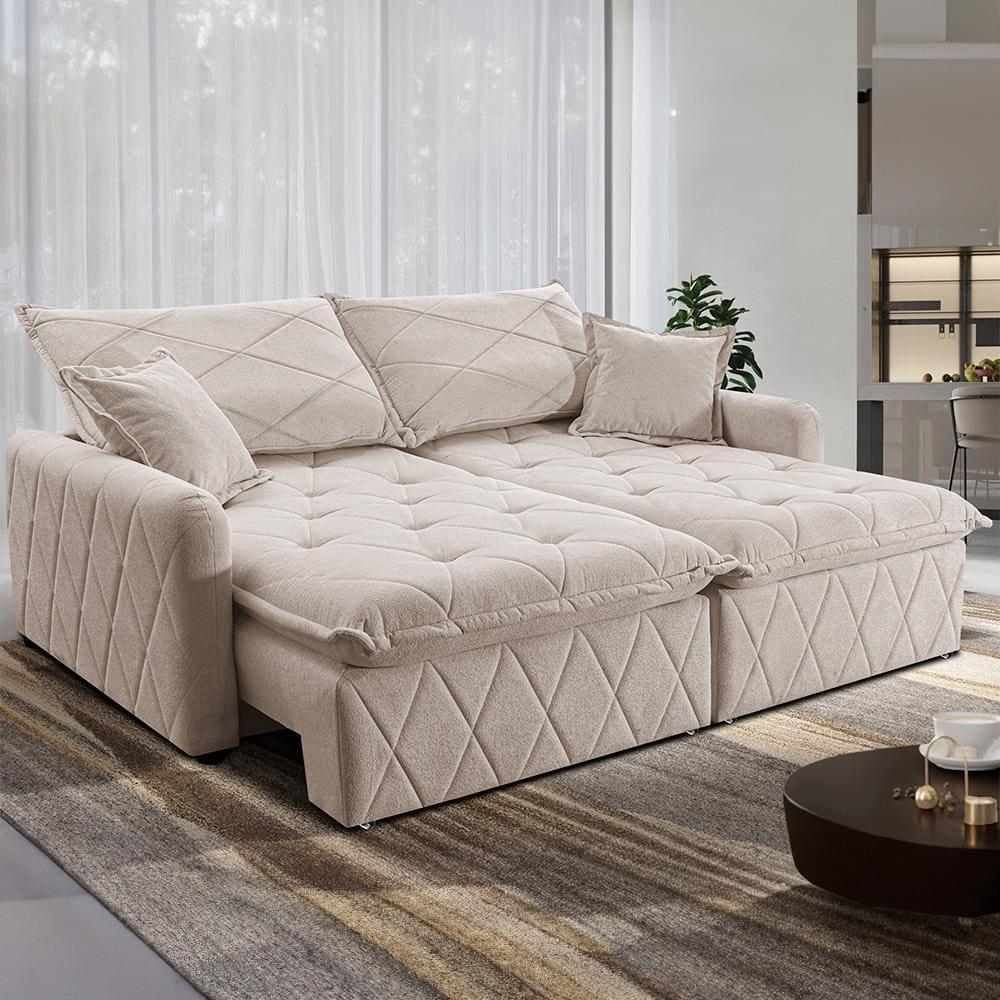 Sofá 3 lugares Cama inBox Sublime com Assento Retrátil e Encosto Reclinável em Boucle - 200cm de Largura - 1