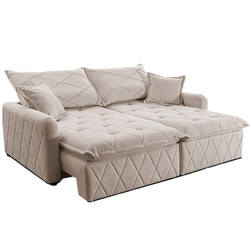 Sofá 3 lugares Cama inBox Sublime com Assento Retrátil e Encosto Reclinável em Boucle - 200cm de Largura - 2