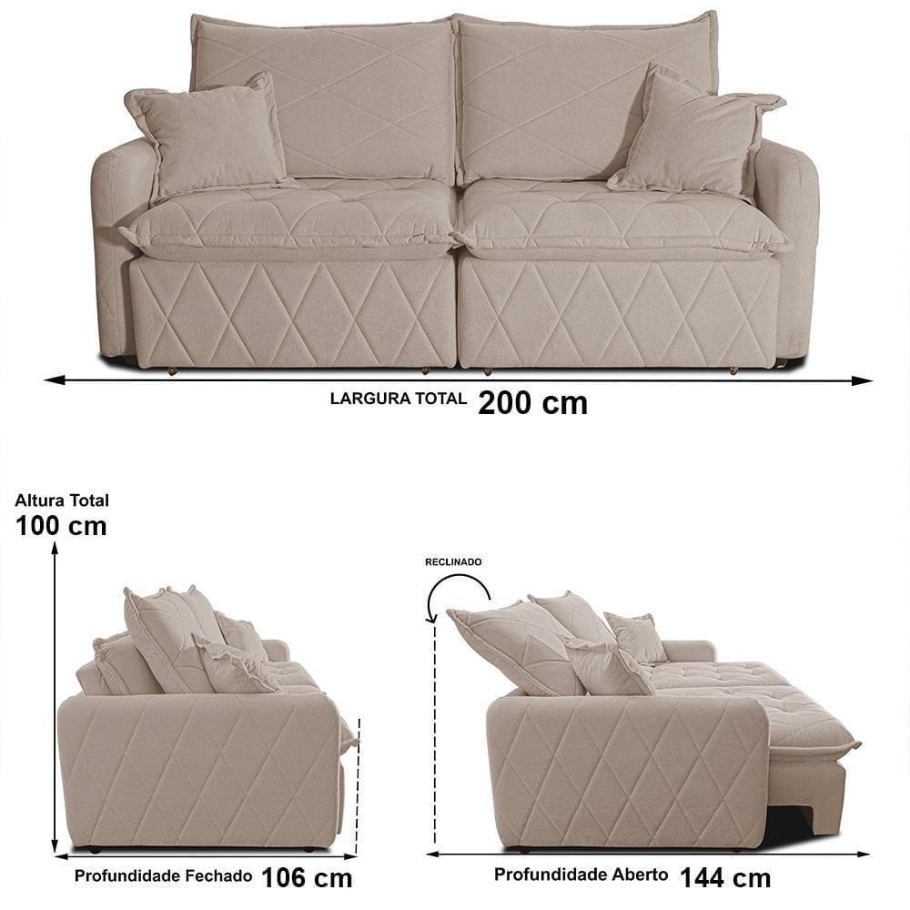 Sofá 3 lugares Cama inBox Sublime com Assento Retrátil e Encosto Reclinável em Boucle - 200cm de Largura - 7