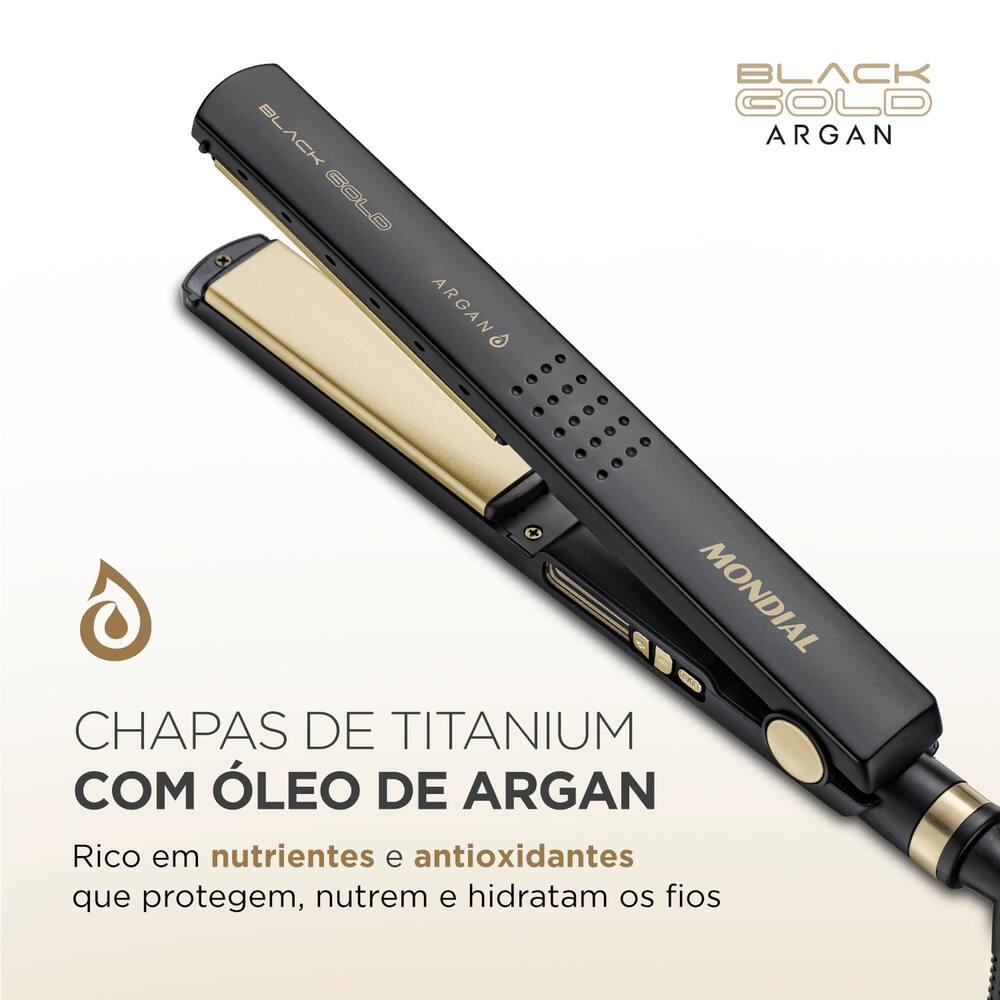 Chapinha Prancha Alisadora Mondial Black Gold Argan P-30T Preto Bivolt - 8