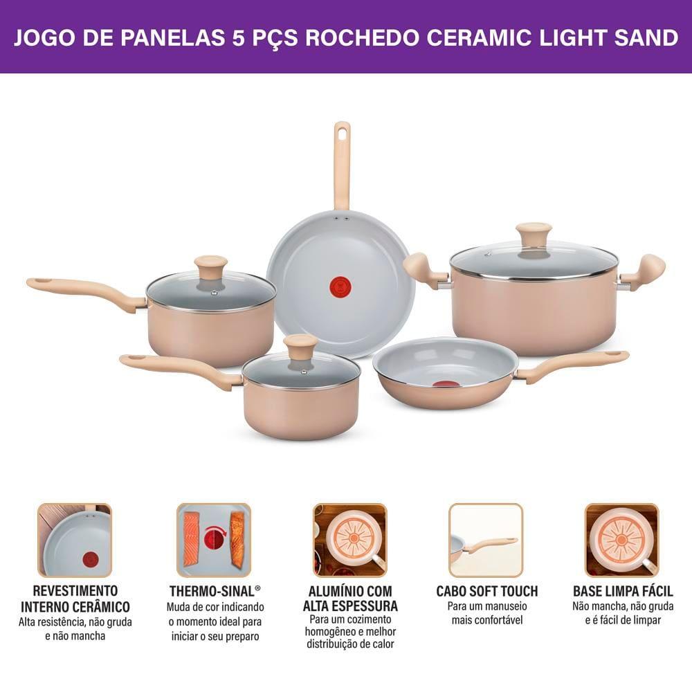 Conjunto de Panelas 5 Peças Rochedo Ceramic Light Sand com Revestimento Cerâmico – Vanilla - 8
