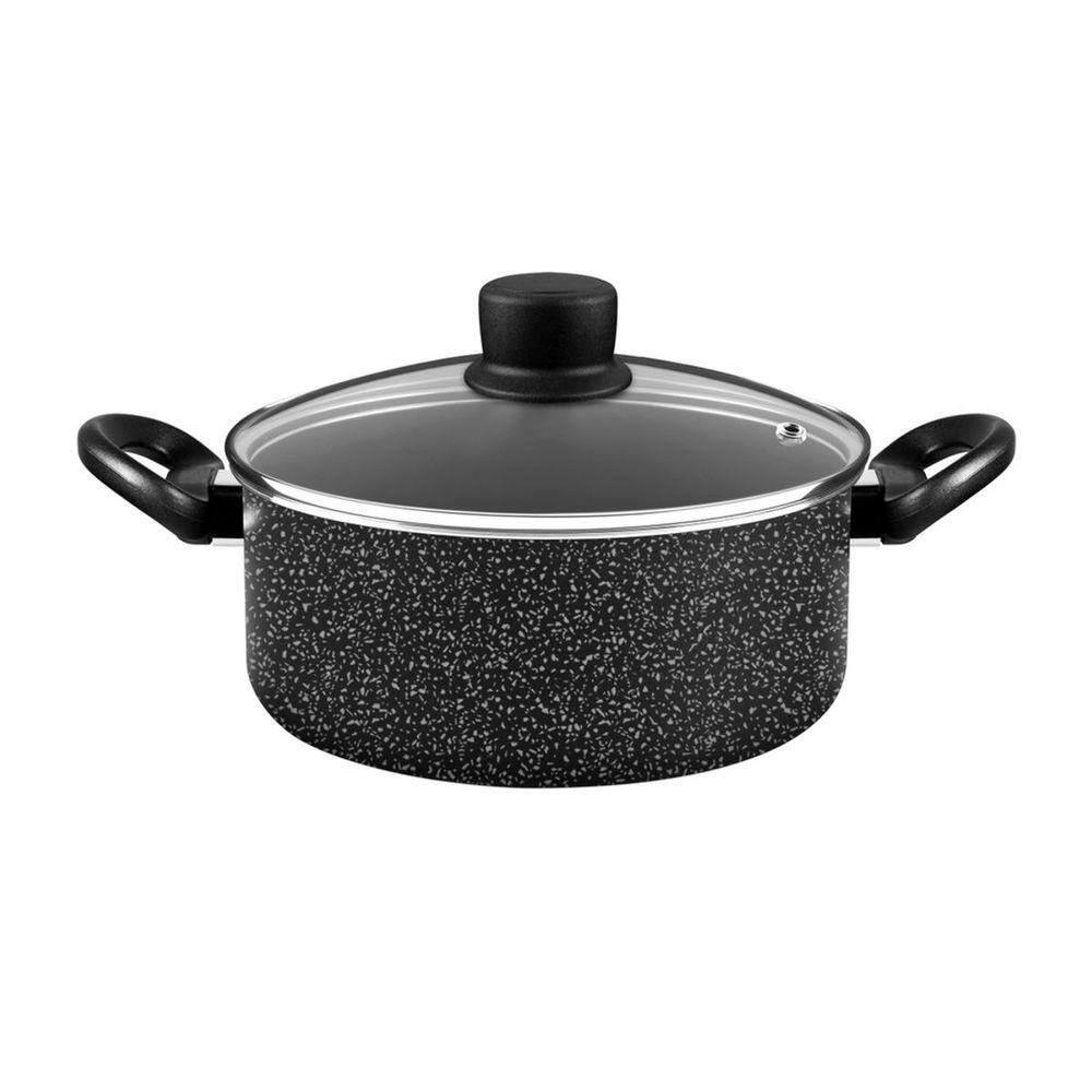 Jogo de Panelas Rochedo Stone Pro 5 Peças Revestimento Antiaderente Minerium Tampas de Vidro Preto e Cinza - 2