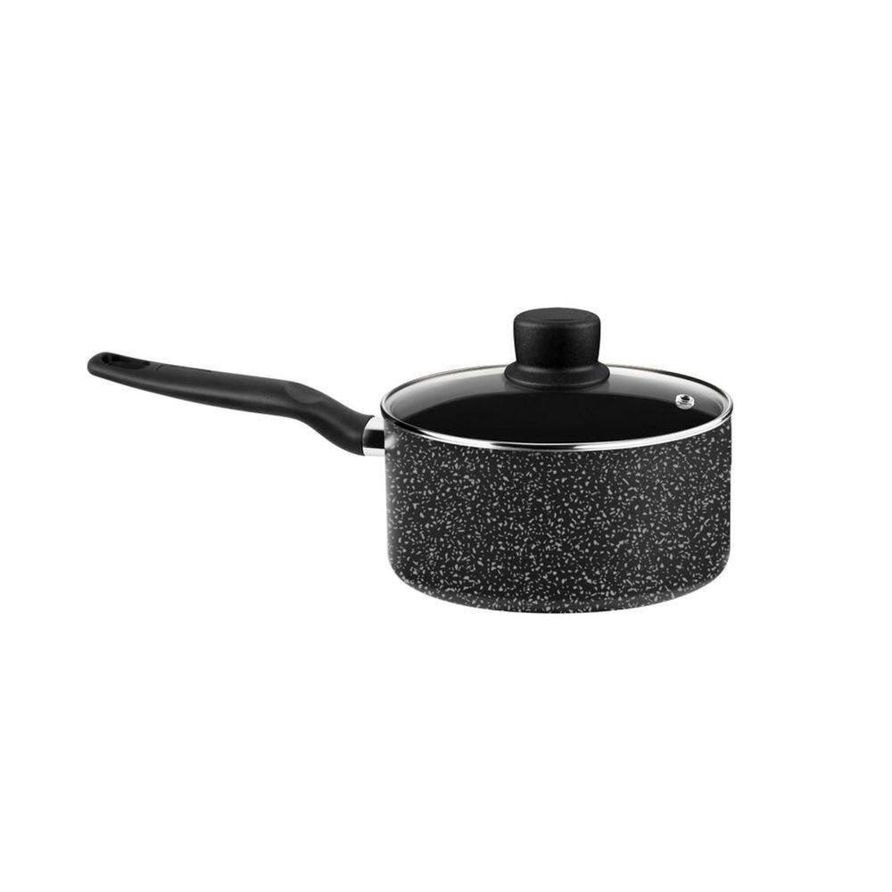 Jogo de Panelas Rochedo Stone Pro 5 Peças Revestimento Antiaderente Minerium Tampas de Vidro Preto e Cinza - 3