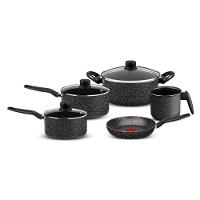 Jogo de Panelas Rochedo Stone Pro 5 Peças Revestimento Antiaderente Minerium Tampas de Vidro Preto e Cinza - 1