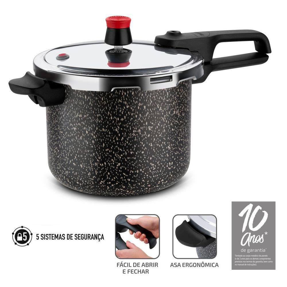 Panela de Pressão Rochedo 4,5 Litros Segura Stone Pro com Revestimento Antiaderente Minerium Preto/Cinza - 9