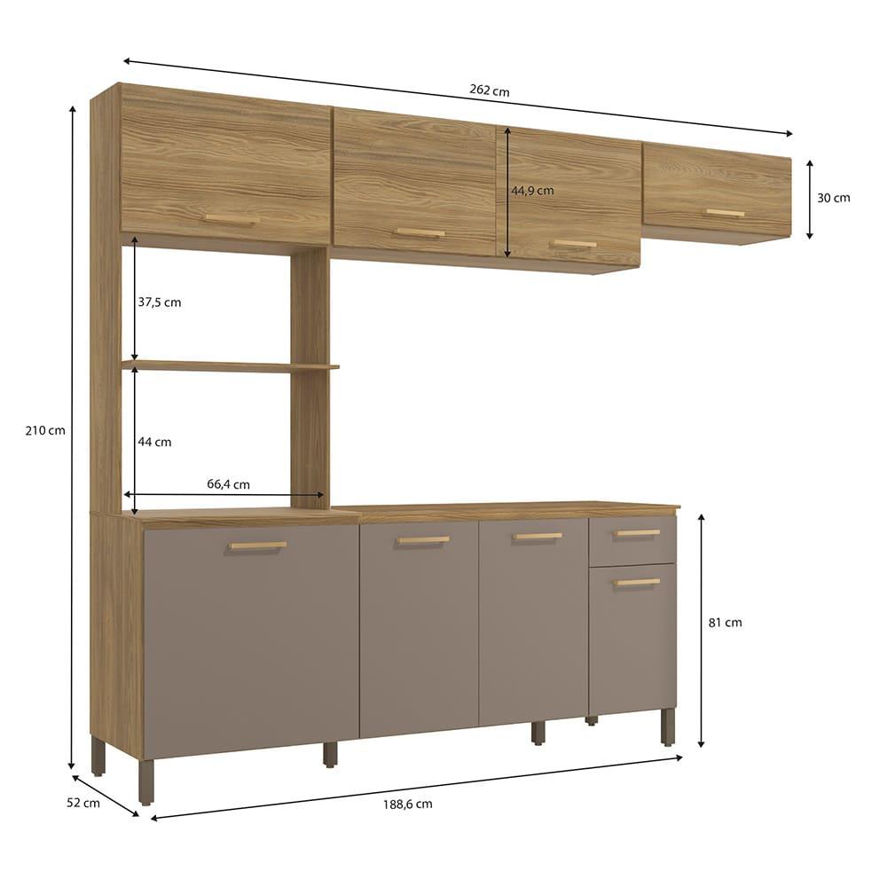 Cozinha Compacta Kappesberg Luna com 8 Porta, 1 Gaveta e 4 Prateleiras - 258cm de largura - 4