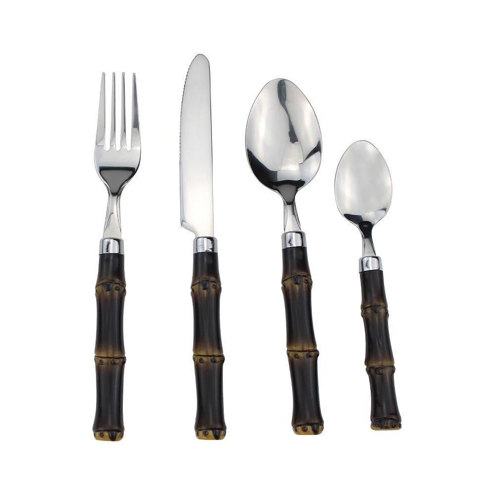 Faqueiro 24 peças Dynasty em Aço Inox Cabo em Polipropileno Estilo Bambu Escuro - 1