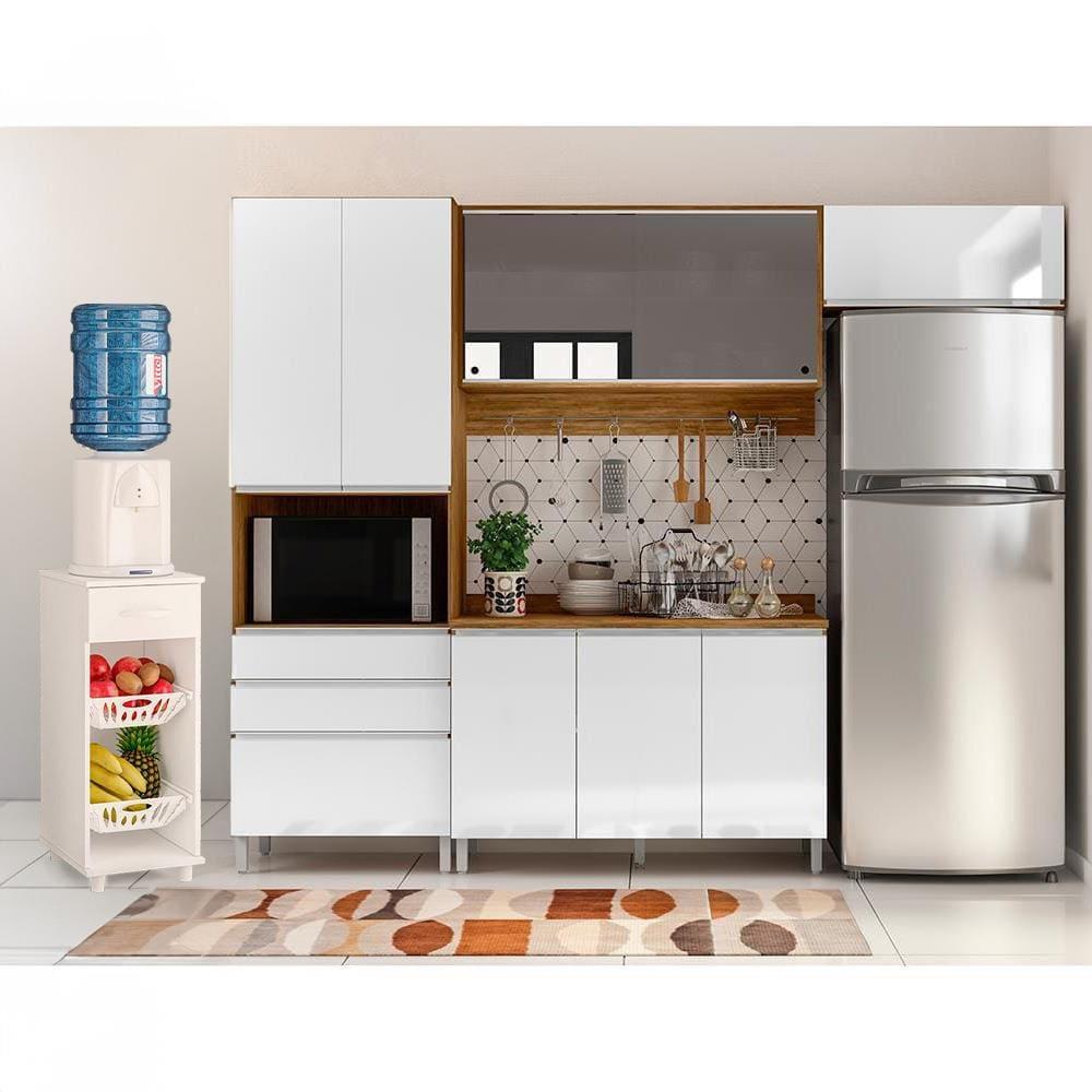 Cozinha Completa Bartira Amazonita com 8 Portas, 3 Gavetas e 6 Prateleiras - 271cm de largura + Fruteira Politorno Facility com 1 Gaveta e 2 Cestos - 1