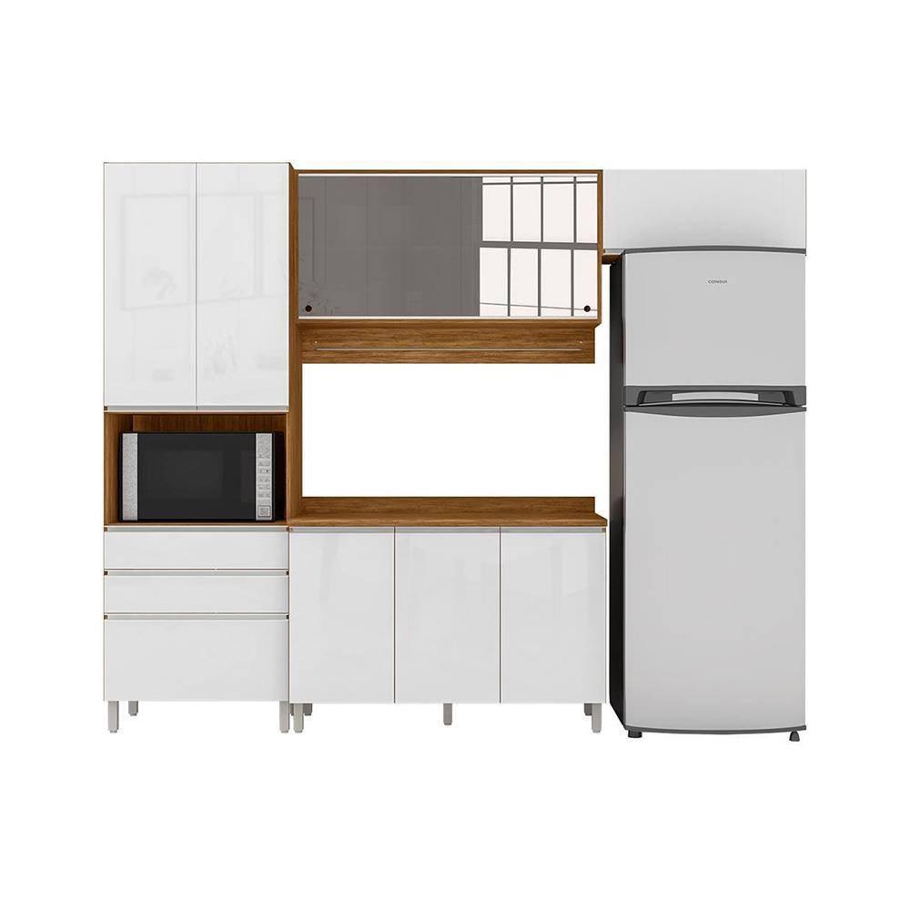 Cozinha Completa Bartira Amazonita com 8 Portas, 3 Gavetas e 6 Prateleiras - 271cm de largura + Fruteira Politorno Facility com 1 Gaveta e 2 Cestos - 3