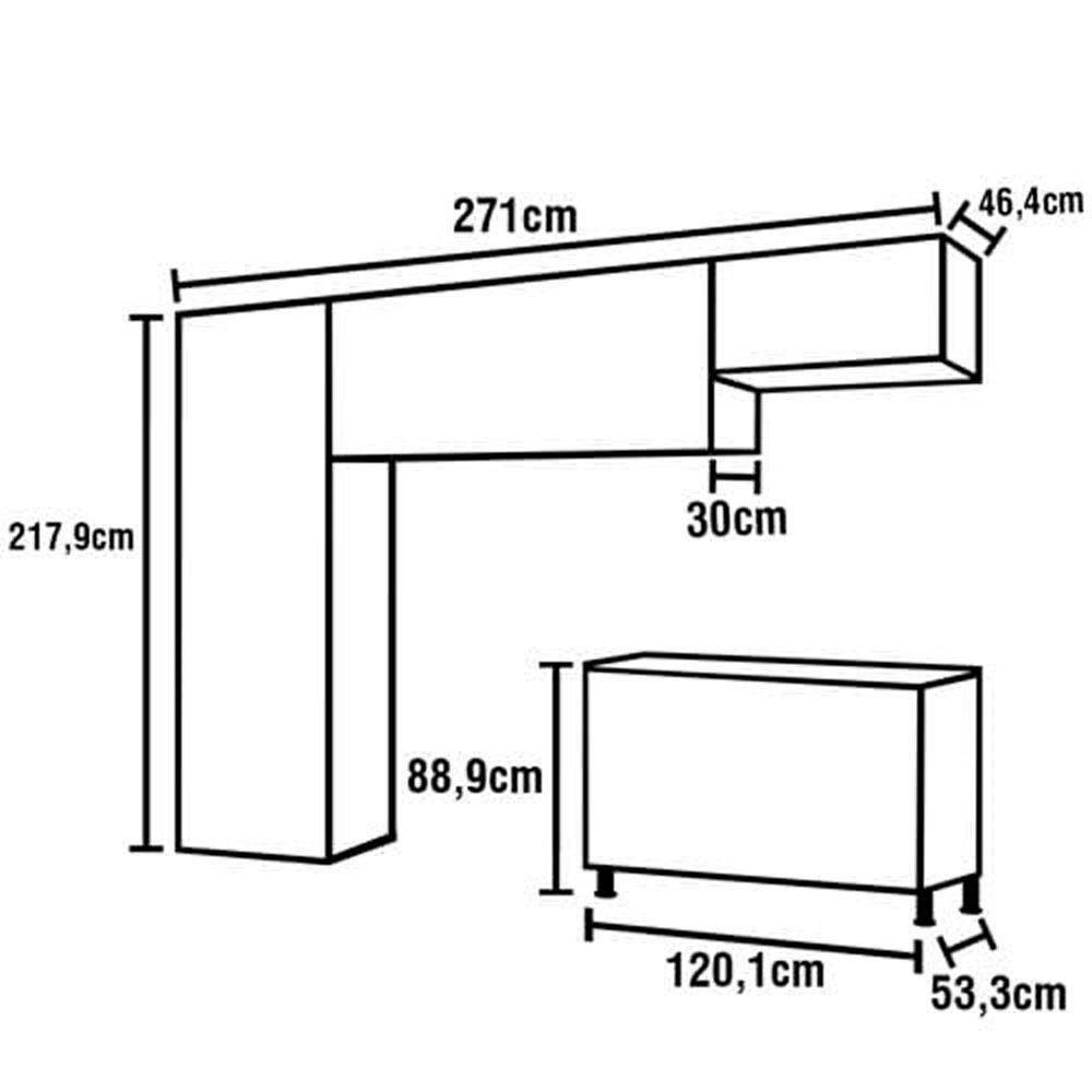 Cozinha Completa Bartira Amazonita com 8 Portas, 3 Gavetas e 6 Prateleiras - 271cm de largura + Fruteira Politorno Facility com 1 Gaveta e 2 Cestos - 5
