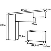 Cozinha Completa Bartira Amazonita com 8 Portas, 3 Gavetas e 6 Prateleiras - 271cm de largura + Fruteira Politorno Facility com 1 Gaveta e 2 Cestos - 5