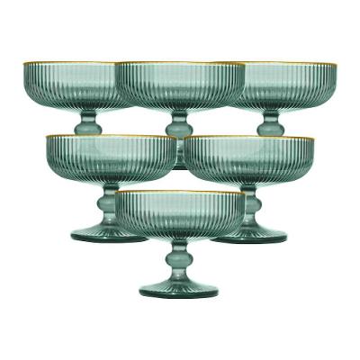 Conjunto de Taças para Sobremesa L`Hermitage Cameratta 310ml com Borda Dourada em Cristal Ecológico Verde - 6 Peças