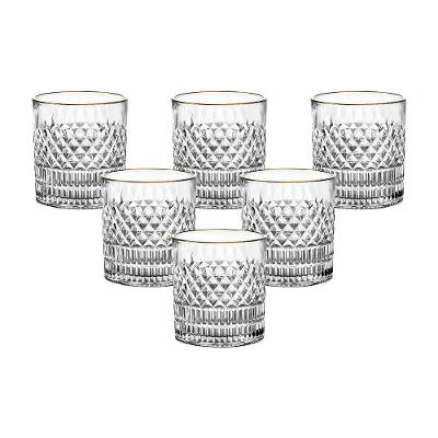 Jogo de Copos Baixos L`Hermitage Esplanada 310ml com Borda Dourada em Cristal Ecológico - 6 Peças