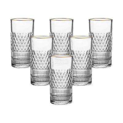 Jogo de Copos Altos L`Hermitage Esplanada 350ml com Borda Dourada em Cristal Ecológico - 6 Peças