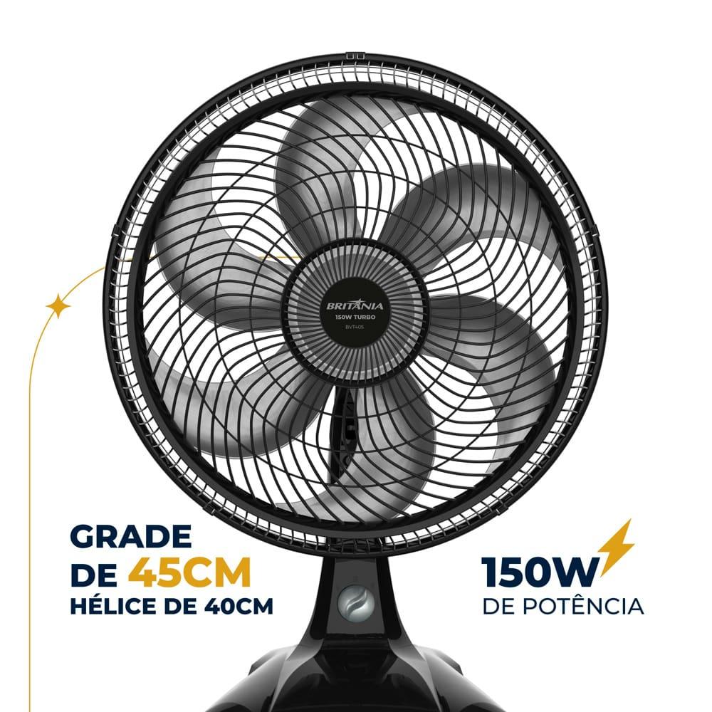 Ventilador de Mesa 2 em 1 Britânia Maxx Force BVT405 40cm 6 Pás 3 Velocidades 150W Preto - 9