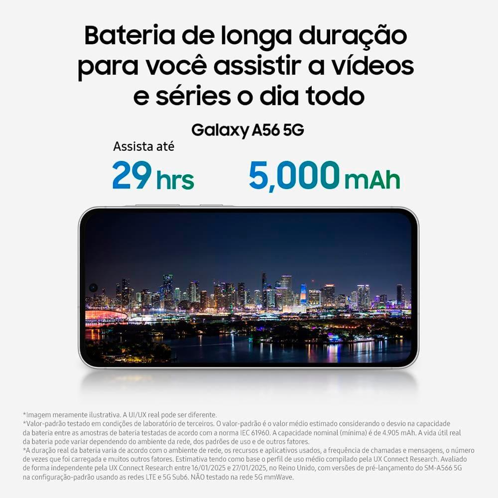 Celular Samsung Galaxy A56 Tela Super AMOLED 6.7" 128GB 5G Câmera Tripla até 50MP Vídeo HDR e Recursos AI Cinza - 9