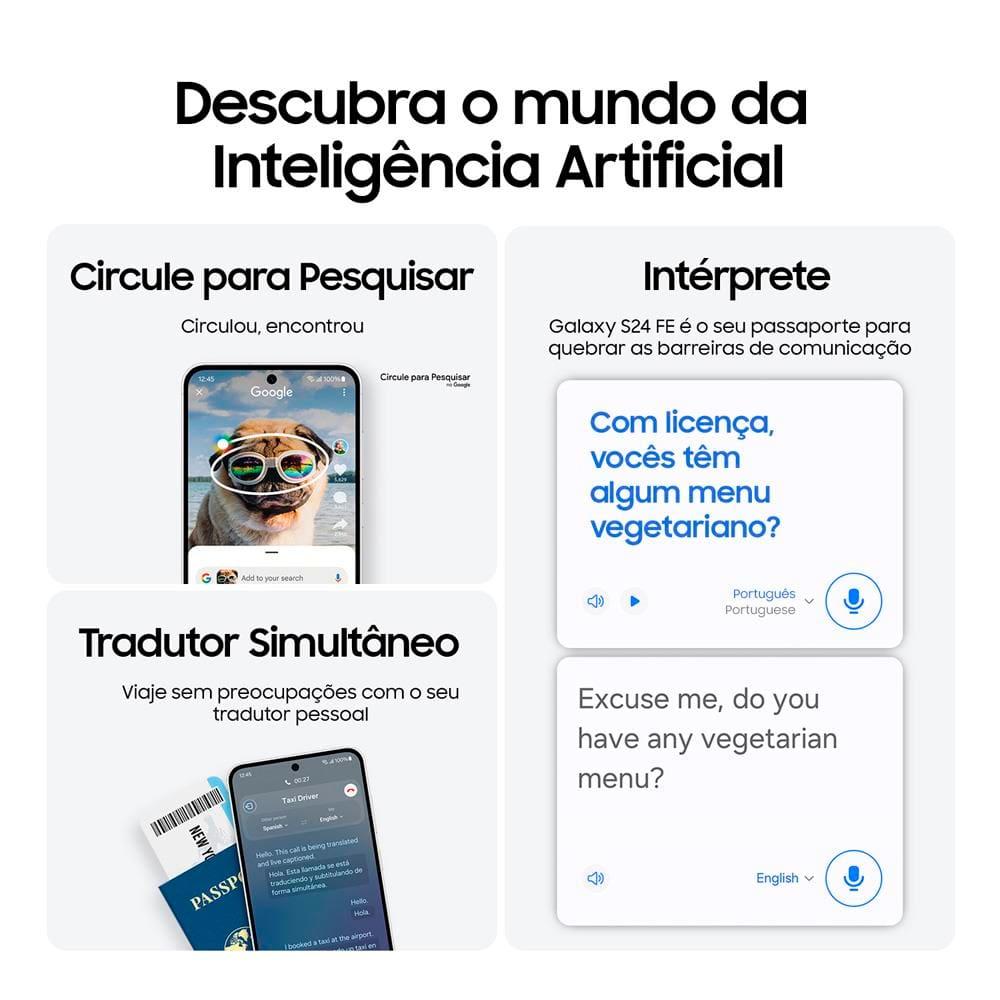 Smartphone Samsung Galaxy S24 FE 5G Grafite 128GB, 8GB RAM, Galaxy AI, Câmera Traseira 50MP, Tela 6.7" 60-120Hz, IP68 e Processador Exynos 2400e - 5