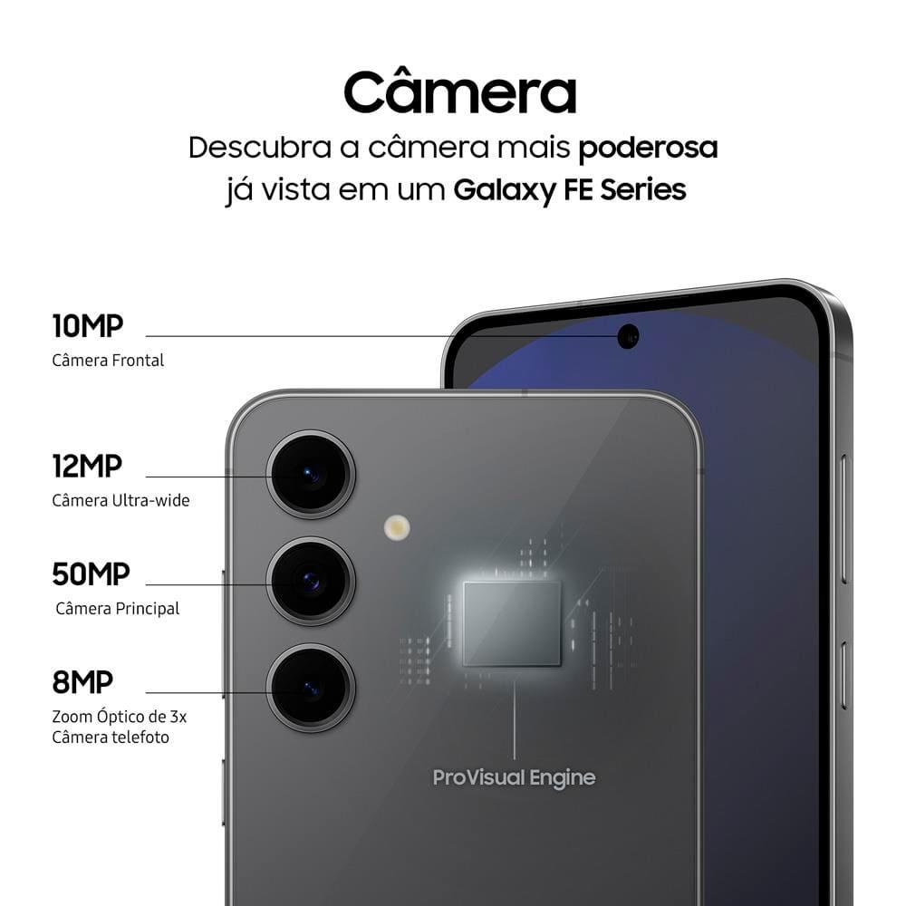 Smartphone Samsung Galaxy S24 FE 5G Grafite 128GB, 8GB RAM, Galaxy AI, Câmera Traseira 50MP, Tela 6.7" 60-120Hz, IP68 e Processador Exynos 2400e - 6