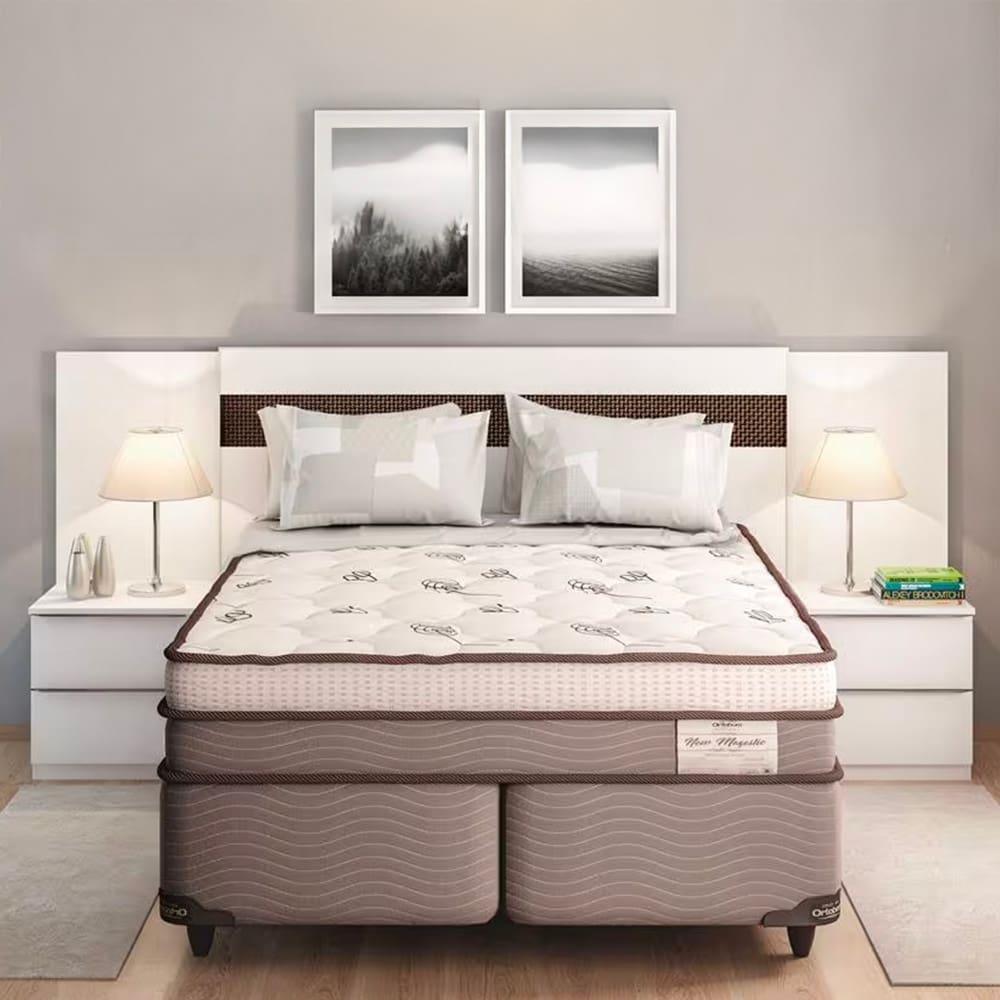 Cama Box Queen Size Ortobom New Magestic com Molas Ensacadas 68x158x198 cm - Marrom/Cinza - 1