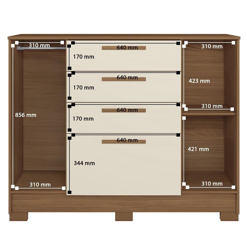 Cômoda Santos Andirá Pinhais com 2 Portas, 4 Gavetas, 1 Prateleira e 1 Cabideiro - 130,2cm de largura - 7