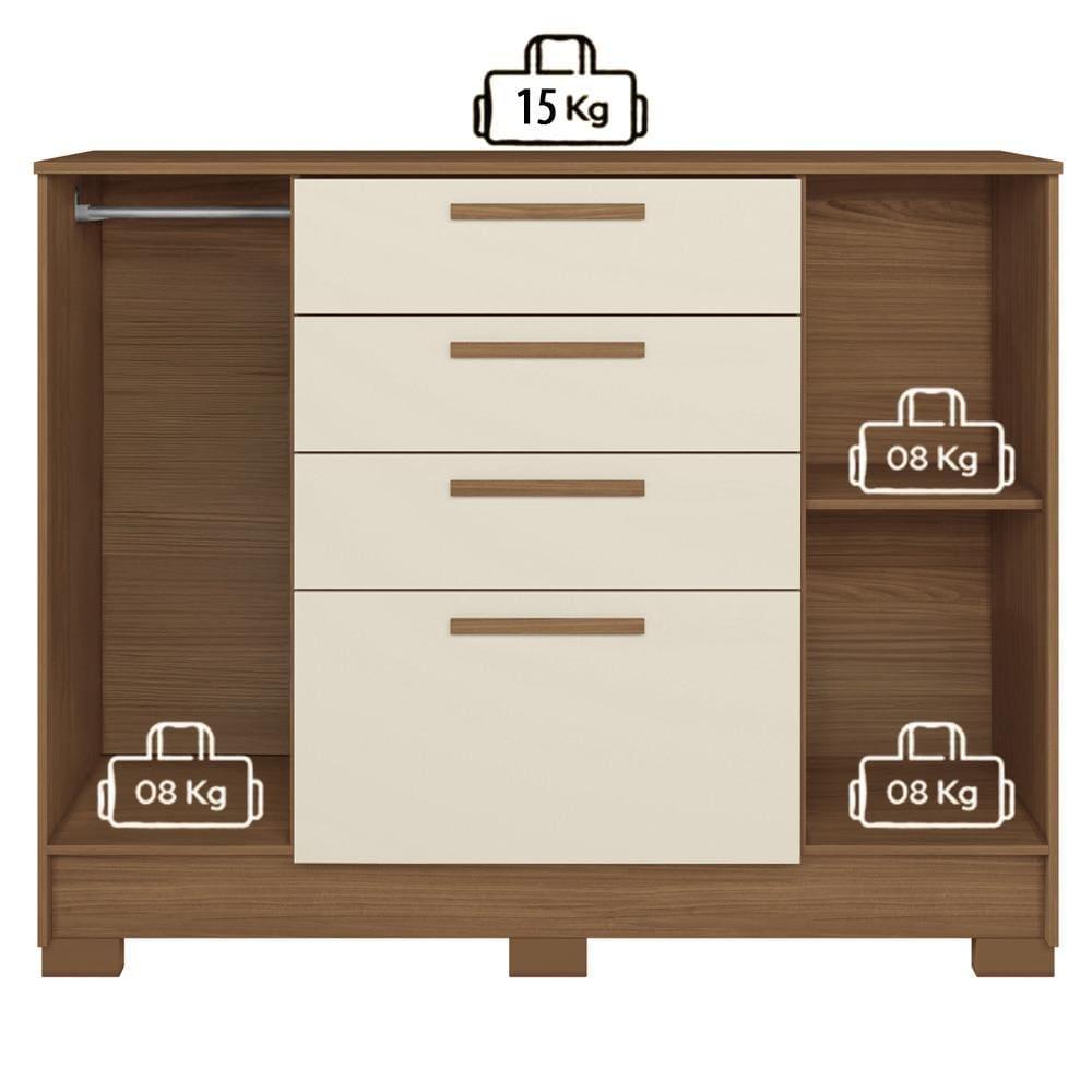 Cômoda Santos Andirá Pinhais com 2 Portas, 4 Gavetas, 1 Prateleira e 1 Cabideiro - 130,2cm de largura - 8