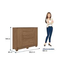 Cômoda Santos Andirá Pinhais com 2 Portas, 4 Gavetas, 1 Prateleira e 1 Cabideiro - 130,2cm de largura - 9