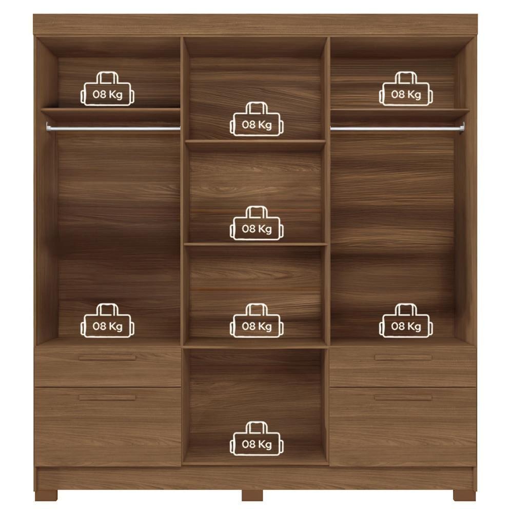 Guarda-Roupa Casal Santos Andirá Curitiba com 8 Portas, 4 Gavetas e 5 Prateleiras – 194,4cm de largura - 8
