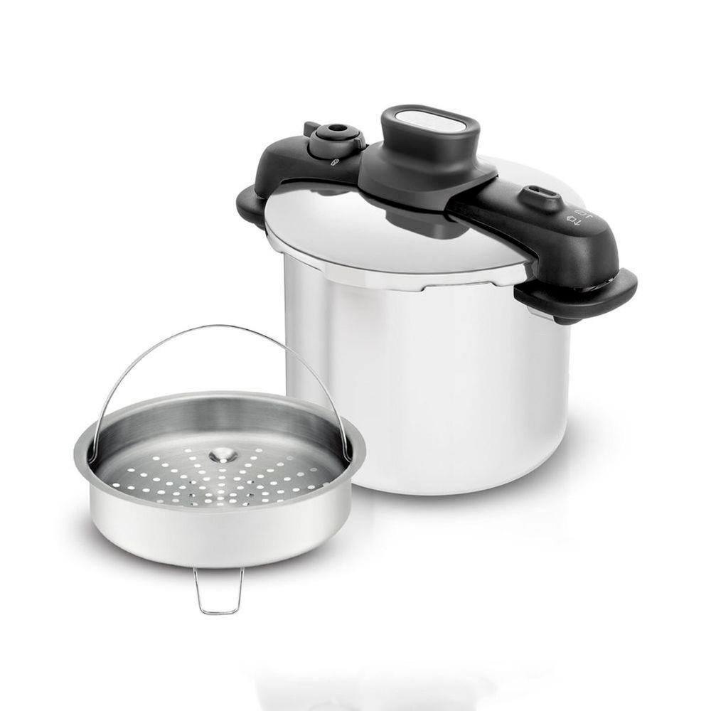 Panela de Pressão T-FAL Opti’Space em Inox com Cesto Vapor - 7 L - 1