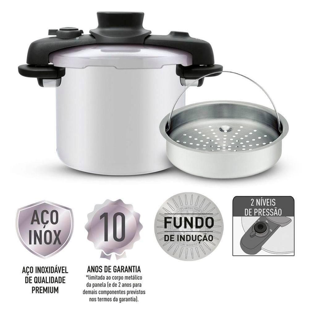 Panela de Pressão T-FAL Opti’Space em Inox com Cesto Vapor - 7 L - 8
