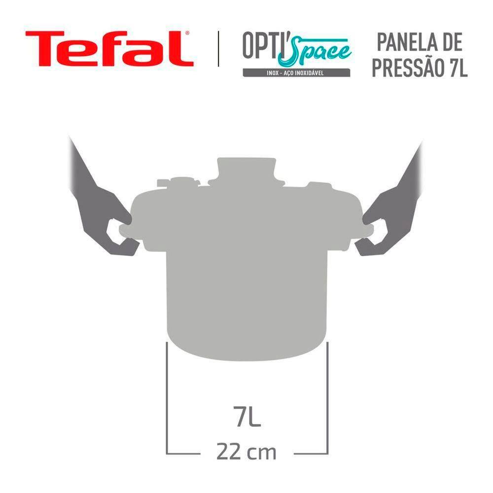 Panela de Pressão T-FAL Opti’Space em Inox com Cesto Vapor - 7 L - 9