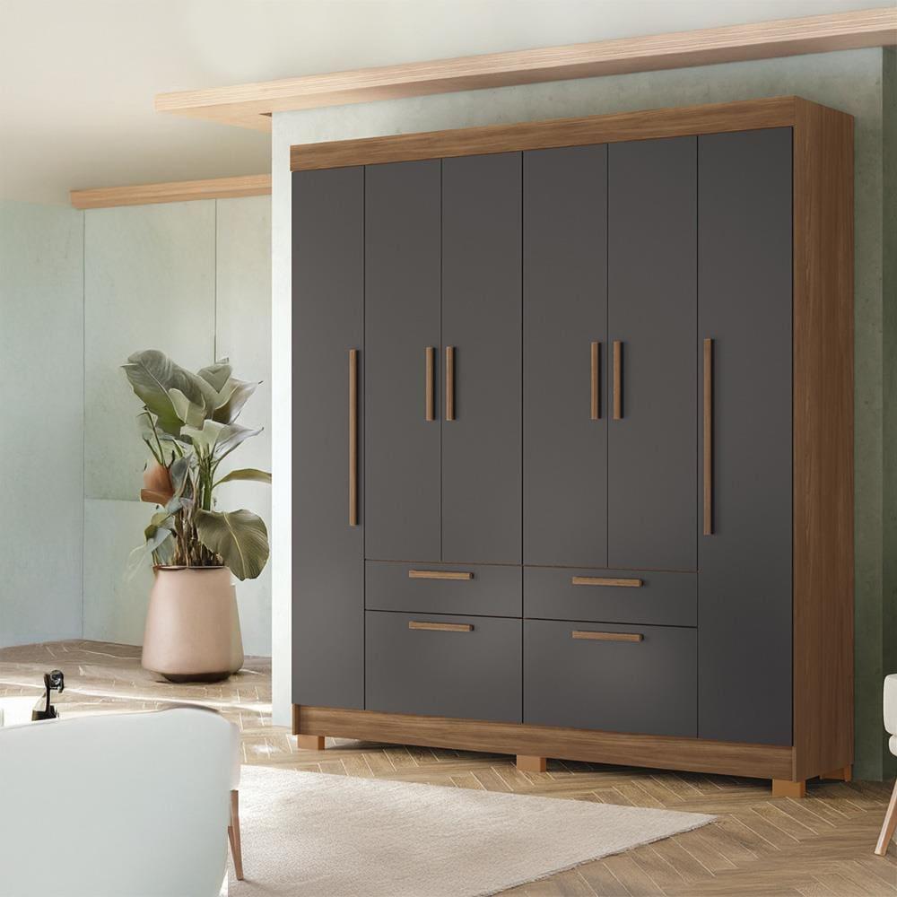 Guarda-Roupa Casal Santos Andirá Guarapuava com 6 Portas, 4 Gavetas e 6 Prateleiras - 194,4cm de largura - 1