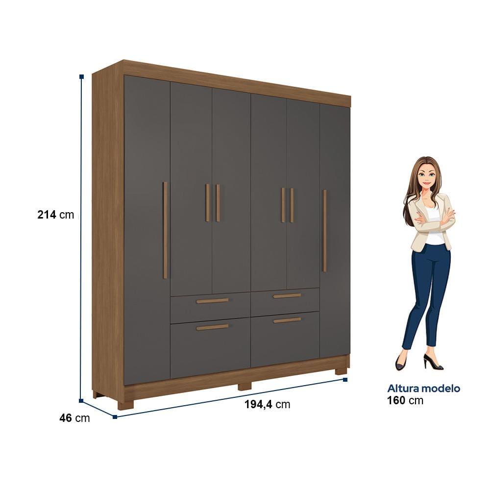 Guarda-Roupa Casal Santos Andirá Guarapuava com 6 Portas, 4 Gavetas e 6 Prateleiras - 194,4cm de largura - 9
