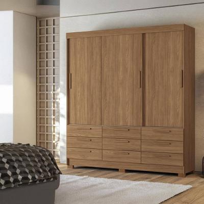 Guarda-Roupa Casal Santos Andirá Morretes com 3 Portas de Correr, 9 Gavetas e 4 Prateleiras - 194,4cm de largura