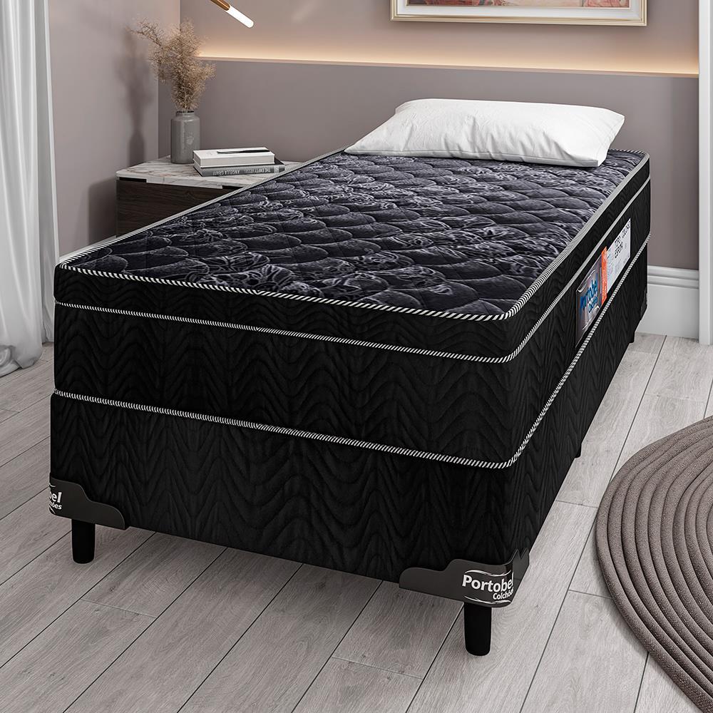Cama Box de Solteiro Portobel + Colchão de Solteiro Portobel Diplomata Orthopedic com Espuma D-45 65x88x188 cm - Preto - 1