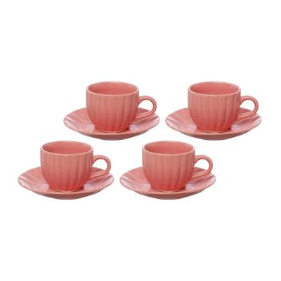 Jogo de Xícaras para Chá Hauskraft Bella com Pires Rosa 150ml – 4 Peças