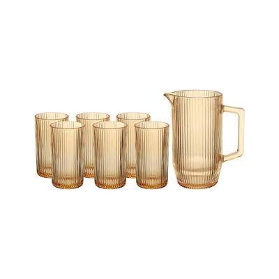 Conjunto de Jarra e Copos Hauskraft em Vidro Graffiato Âmbar – 7 Peças