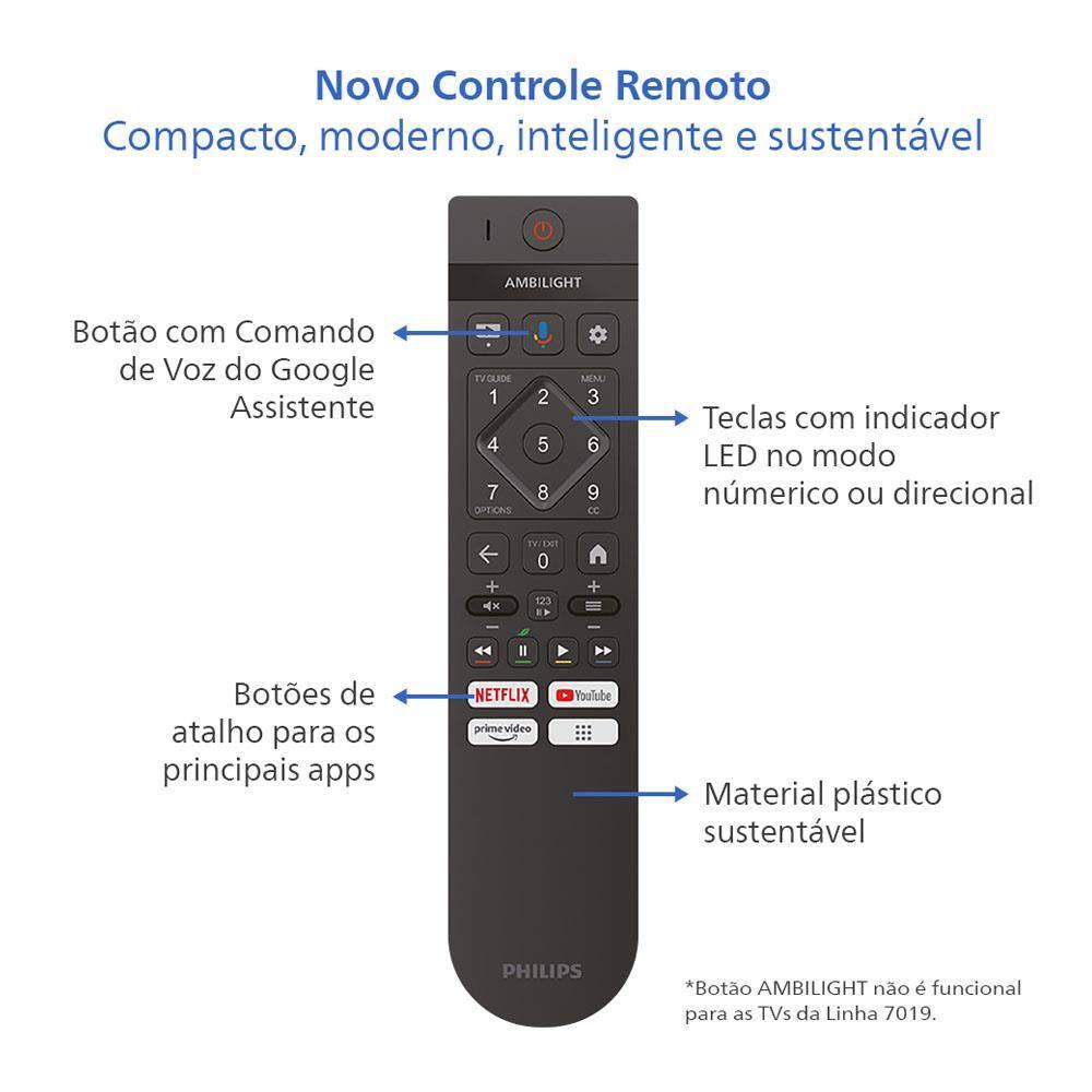 Smart TV LED 65" Ultra HD 4K Philips 65PUG7019/78 com Google TV, Comando de Voz, Wi-Fi, Entradas HDMI e USB - 7
