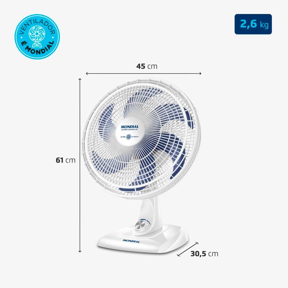 Ventilador de Mesa 40cm Mondial Super Power VSP40 W 6 Pás 3 Velocidades Branco - 11