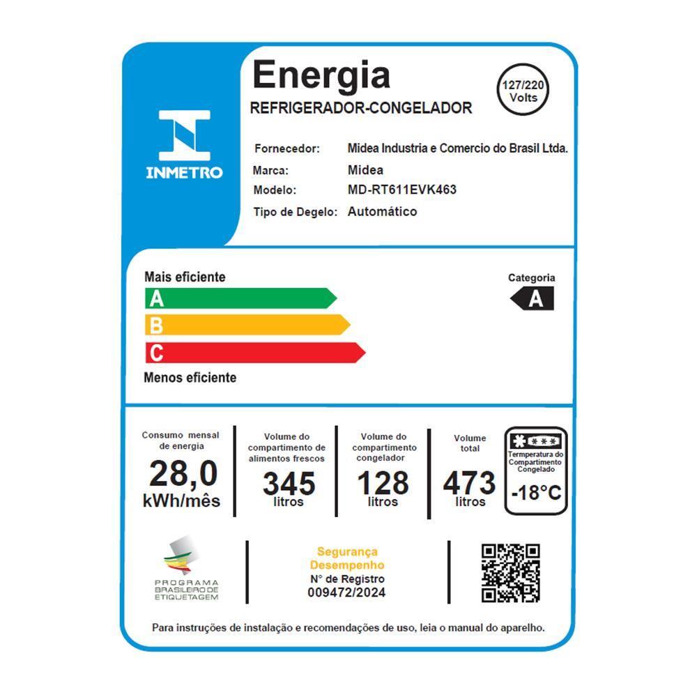 Geladeira Midea Frost Free Duplex MD-RT611EVK013, 473 Litros Inox com tecnologia Inverter e Painel Touch – Flexi-volt - 7