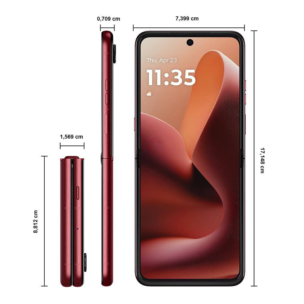 Smartphone Motorola Razr 60 Ultra 5G Vermelho 1TB, 16GB RAM + 16GB Ram Boost, Tela Dobrável 7.0" pOLED e Externa 4", Câmera Traseira 50MP e IP48 - 9