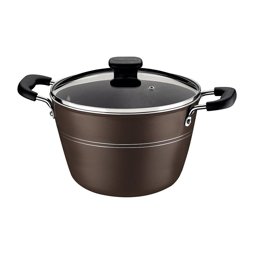 Caldeirão Tramontina Sicília em Alumínio com Revestimento Interno e Externo em Antiaderente Starflon Excellent Avelã com Tampa de Vidro - 24 cm - 1