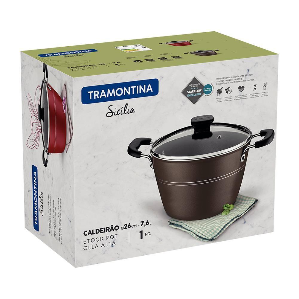 Caldeirão Tramontina Sicília em Alumínio com Revestimento Interno e Externo em Antiaderente Starflon Excellent Avelã com Tampa de Vidro - 24 cm - 2