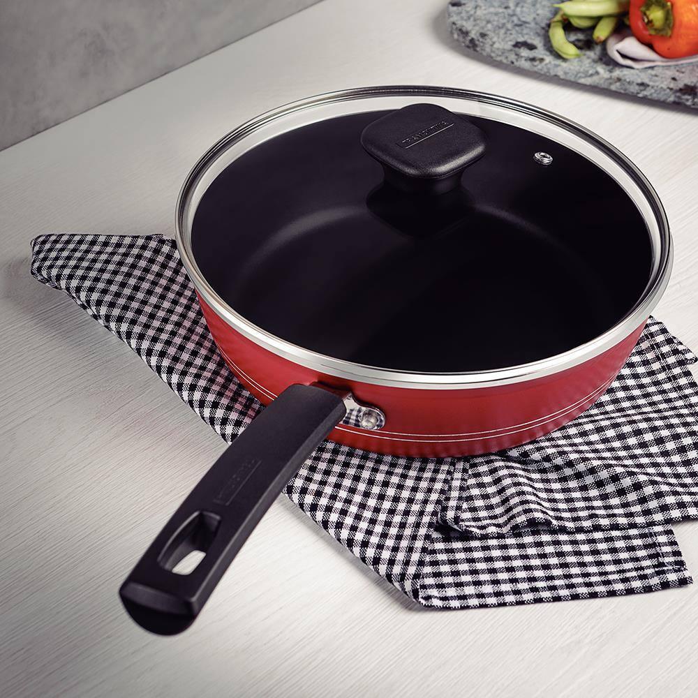 Caldeirão Tramontina Sicília em Alumínio com Revestimento Interno e Externo em Antiaderente Starflon Excellent Avelã com Tampa de Vidro - 24 cm - 3