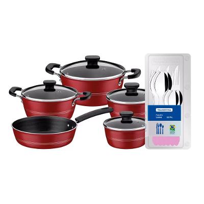 Conjunto de Panelas Tramontina Sicilia com Revestimento Starflon Excellent Vermelho – 5 Peças + Faqueiro 12 Peças Tramontina Leme - Lavanda