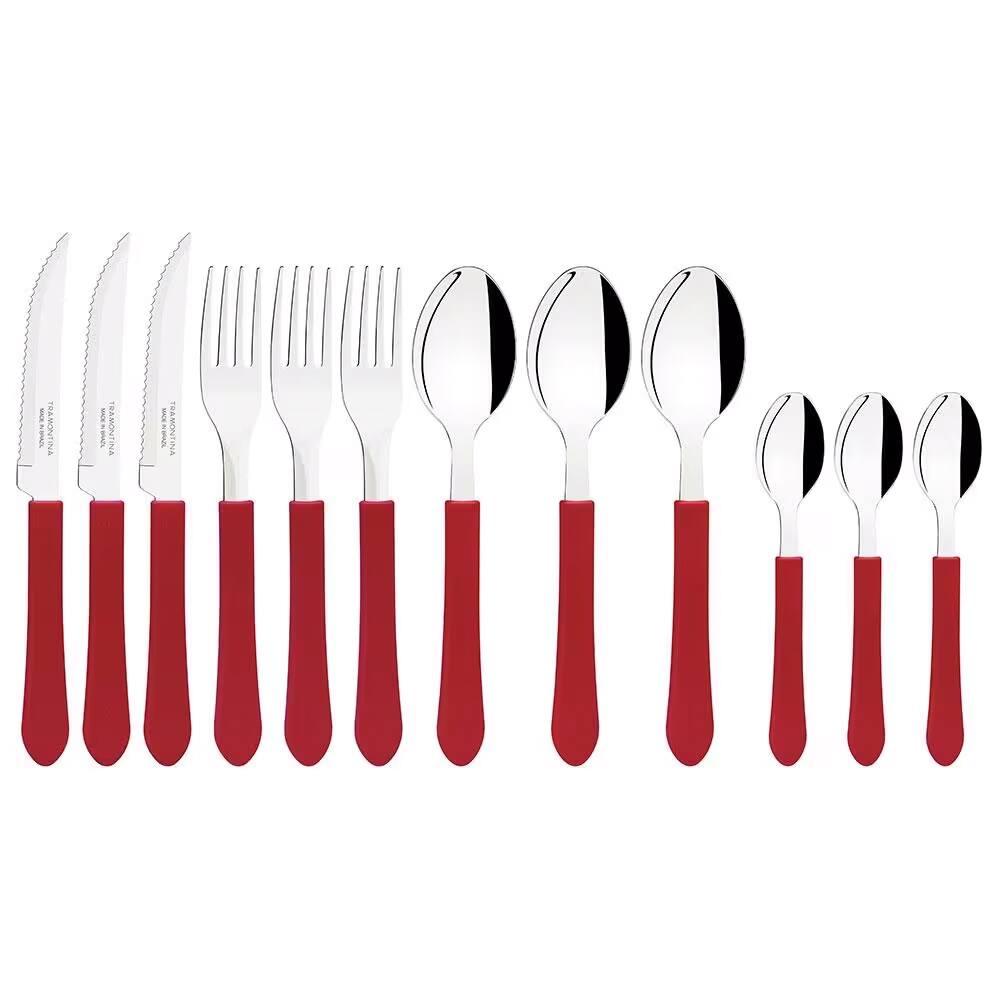 Conjunto de Panelas Tramontina Sicilia com Revestimento Starflon Excellent Vermelho – 5 Peças + Faqueiro 12 Peças Tramontina Leme - Vermelho - 3
