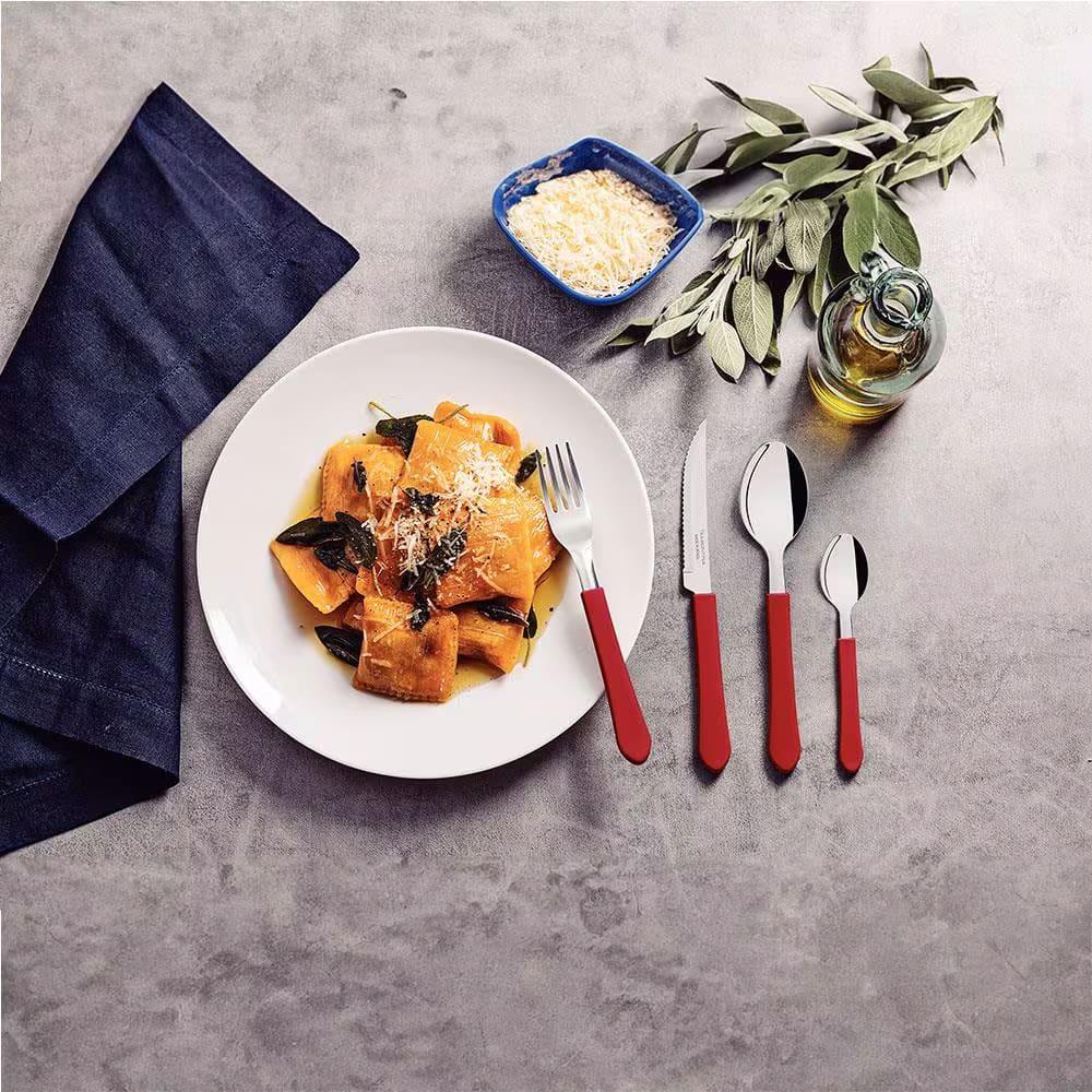 Conjunto de Panelas Tramontina Sicilia com Revestimento Starflon Excellent Vermelho – 5 Peças + Faqueiro 12 Peças Tramontina Leme - Vermelho - 6