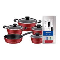 Conjunto de Panelas Tramontina Sicilia com Revestimento Starflon Excellent Vermelho – 5 Peças + Faqueiro 12 Peças Tramontina Leme - Vermelho - 1